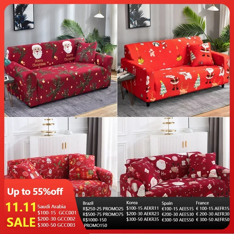 

1/2/3/4 Seater Christmas Sofa Slipcover Printed Sofa Chair Couch Cover Elastic New Year Sofa Covers for Living Room Home Decor