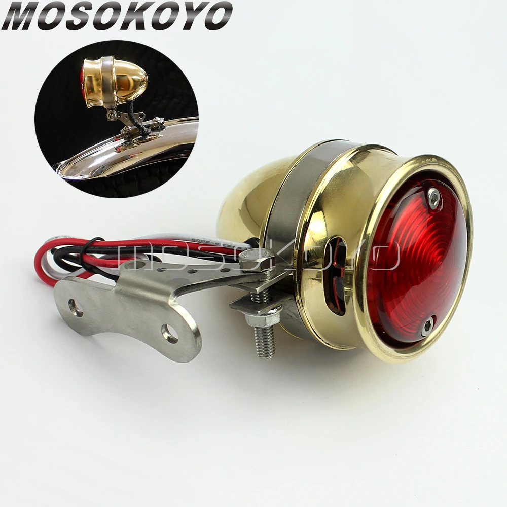 

Brass Vintage Rear Light Motorcycle Brat Style Light 12V Red LED Brake Taillight For Harley Honda Bobber Chopper Cafe Racer Dyna