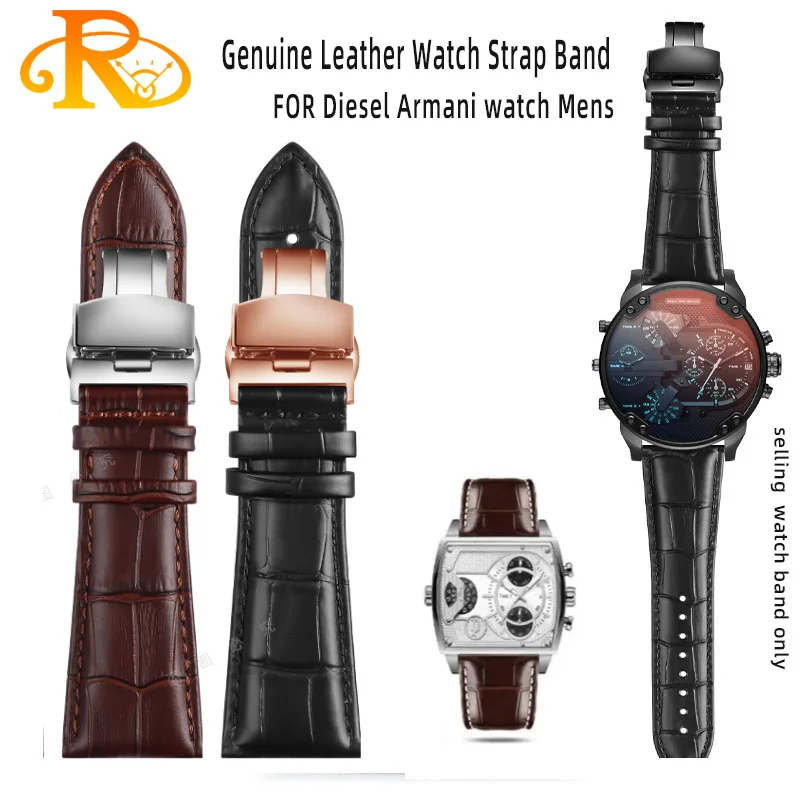 

Genuine Leather Watch Strap Band For Diesel Armani watch Mens 22mm 24mm 26mm 28mm Big width Black brown Alligator