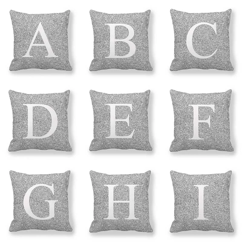 

1PC Alphabet Gray Letter Decorative Cushion Cover Peach skin Throw Pillowcase 45*45CM Sofa Home Car Decorative PillowCover