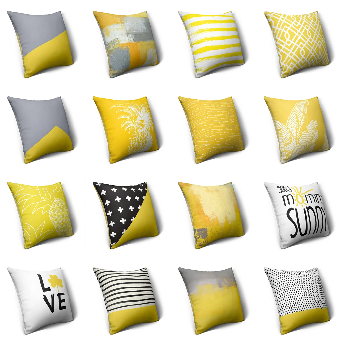 

ZHENHE Yellow Geometry Pillow Case Double Sided Printing Cushion Cover for Bedroom Sofa Balcony Decor 18x18 Inch（45x45cm）