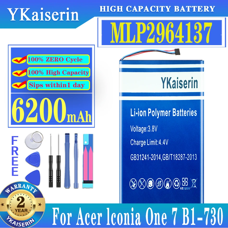 

YKaiserin NEW High Quality 6200mAh MLP2964137 Battery For Acer Lconia One 7 One7 B1-730 B1-730HD A1402 Laptop Tablets Battery