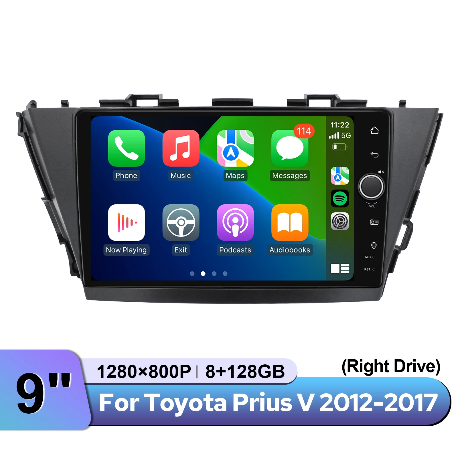 Фото Обновленная 9-дюймовая Android-магнитола для Toyota Prius V 2012-2017 (правый руль) с CarPlay и Android Auto, мультимедийный плеер Plug&Play №1