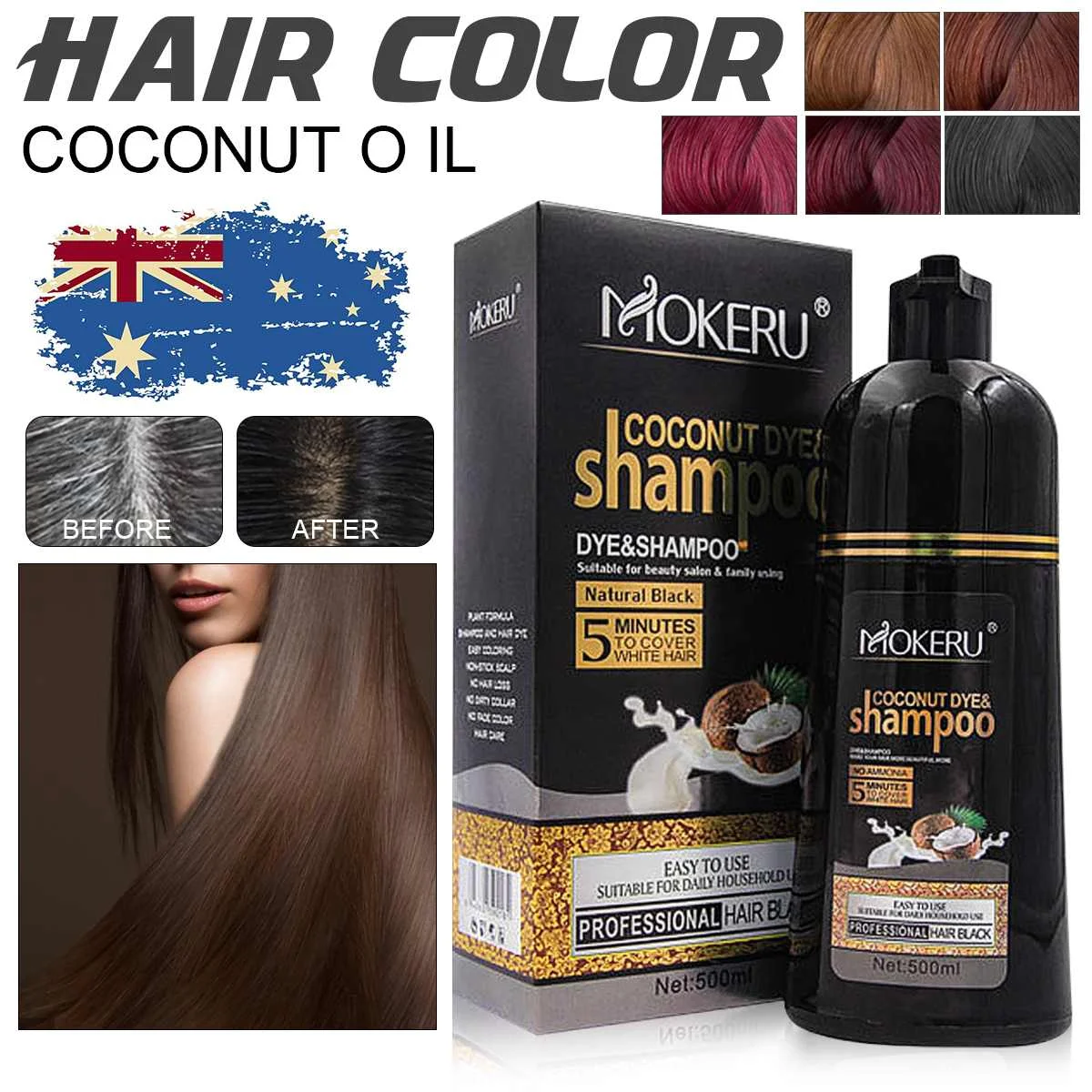 

Mokeru 500ML Hair Color Coconut Oil Essence Cover White Hair Dye Shampoo