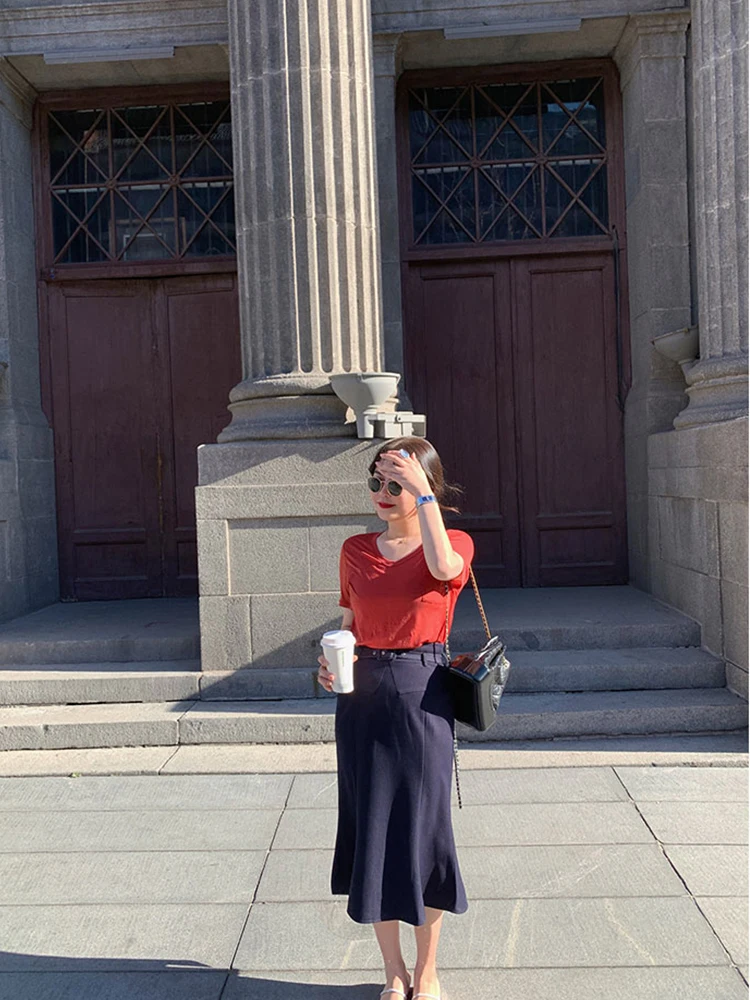 

White t-shirt women's summer new u-neck bottoming shirt t-shirt loose short-sleeved top shoulder T-shirt