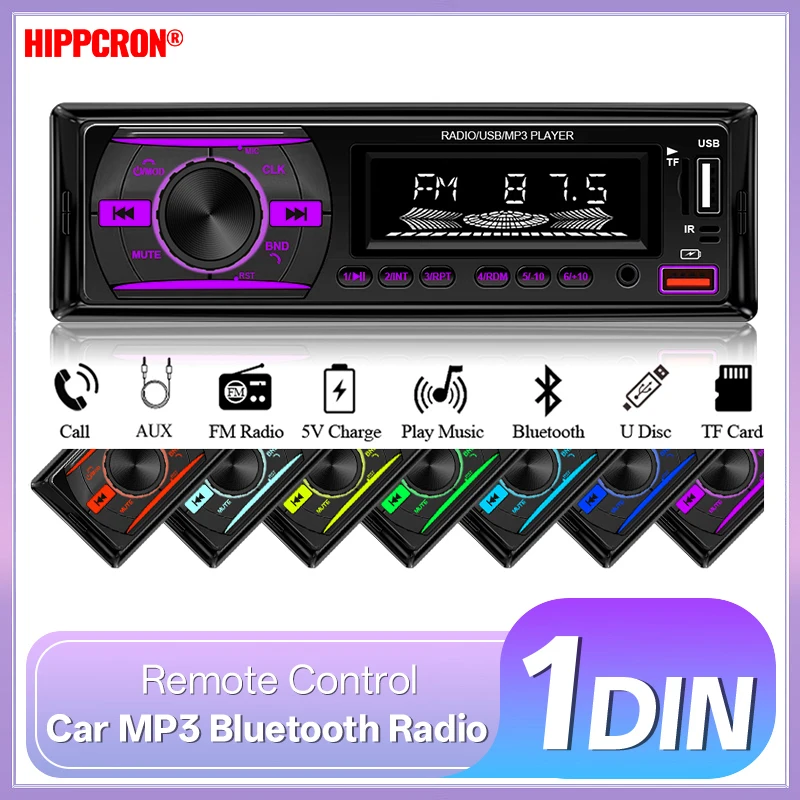 

Hippcron 1 Din Автомобильный MP3-плеер Радио Авторадио Bluetooth FM TF AUX Handfree Цветная Мультимедийная Аудио Стереосистем...