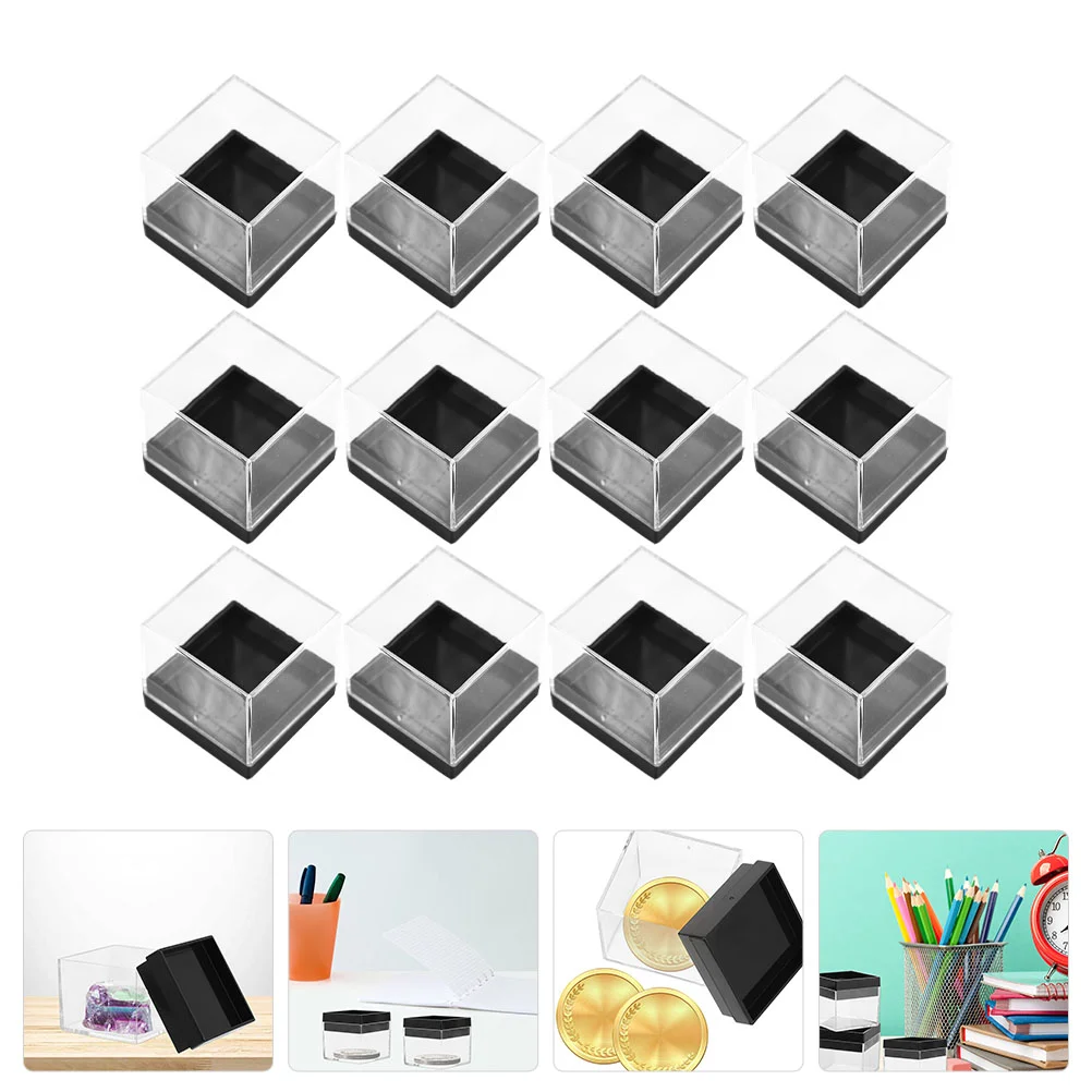 

12 Pcs Mineral Standard Box Square Display Case Clear Storage Bin Lid Rock Plastic Specimen Holder Container Ps Containers