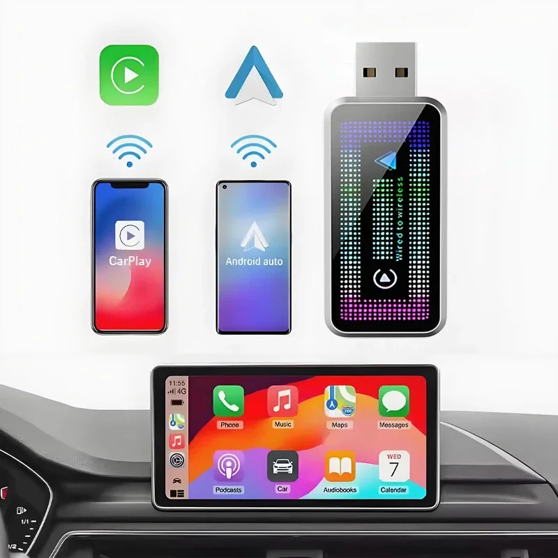 Фото Новинка 2025 года, беспроводной адаптер Carplay Android Auto 2in1, смарт-бокс, WIFI BT, автоматическое подключение для Volkswagen Touareg 7L 7P CR №4