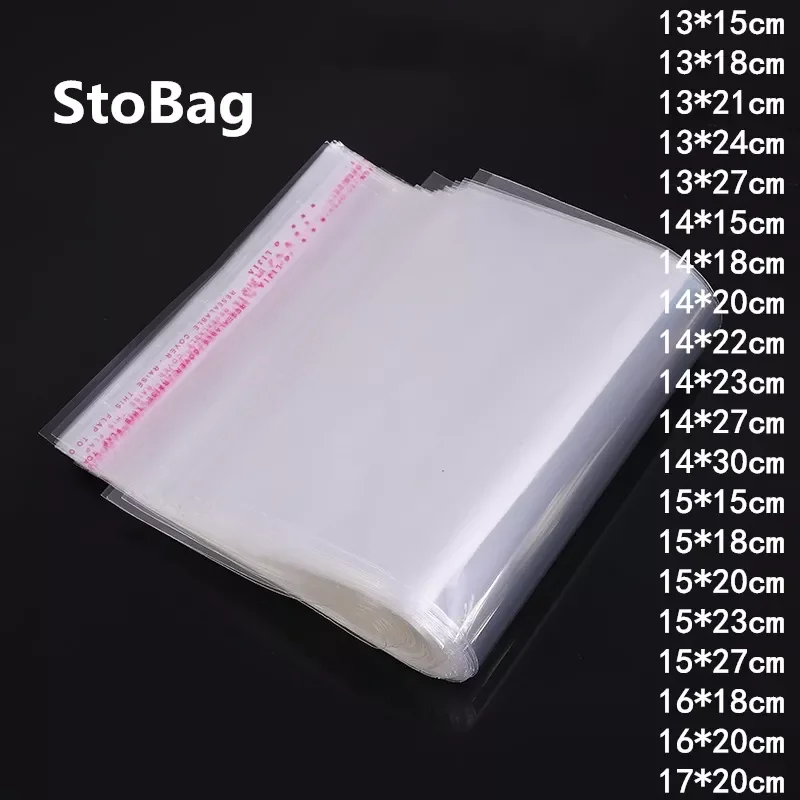 

StoBag 100pcs Clear Plastic Self Adhesive Bag Cloth Sock Gift Jewelry Accessories Candy Bag Home Decor OPP Cookie Packaging Bag