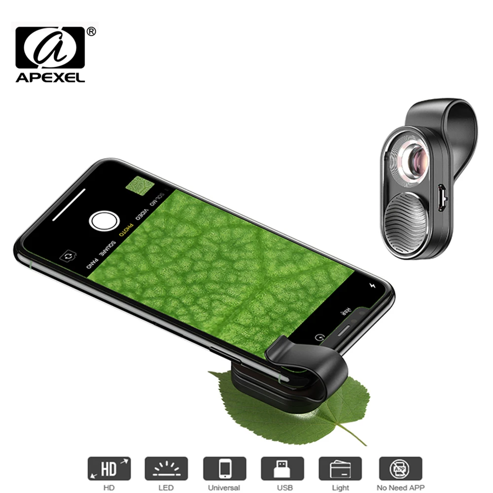 

Портативный микроскоп APEXEL 100X HD, объектив для мобильного телефона, макро объектив для телефона светодиодный светодиодсветильник кой, универ...