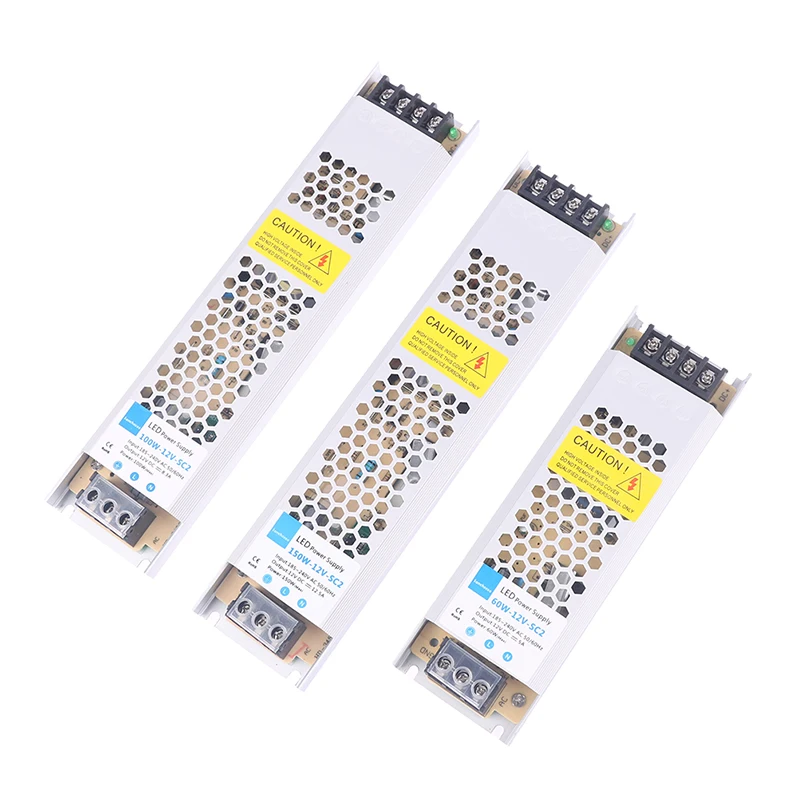 

1Pc 60/100/150W Ultra Thin LED Power Supply DC 12V Lighting Transformers AC185-240V Driver For LED Strip Lights