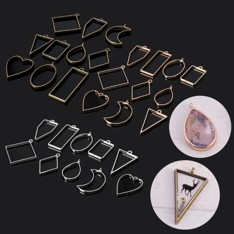 

10Pcs Bronze Gold Silver Color Metal Hollow Geometric Frame Pendants 40GB