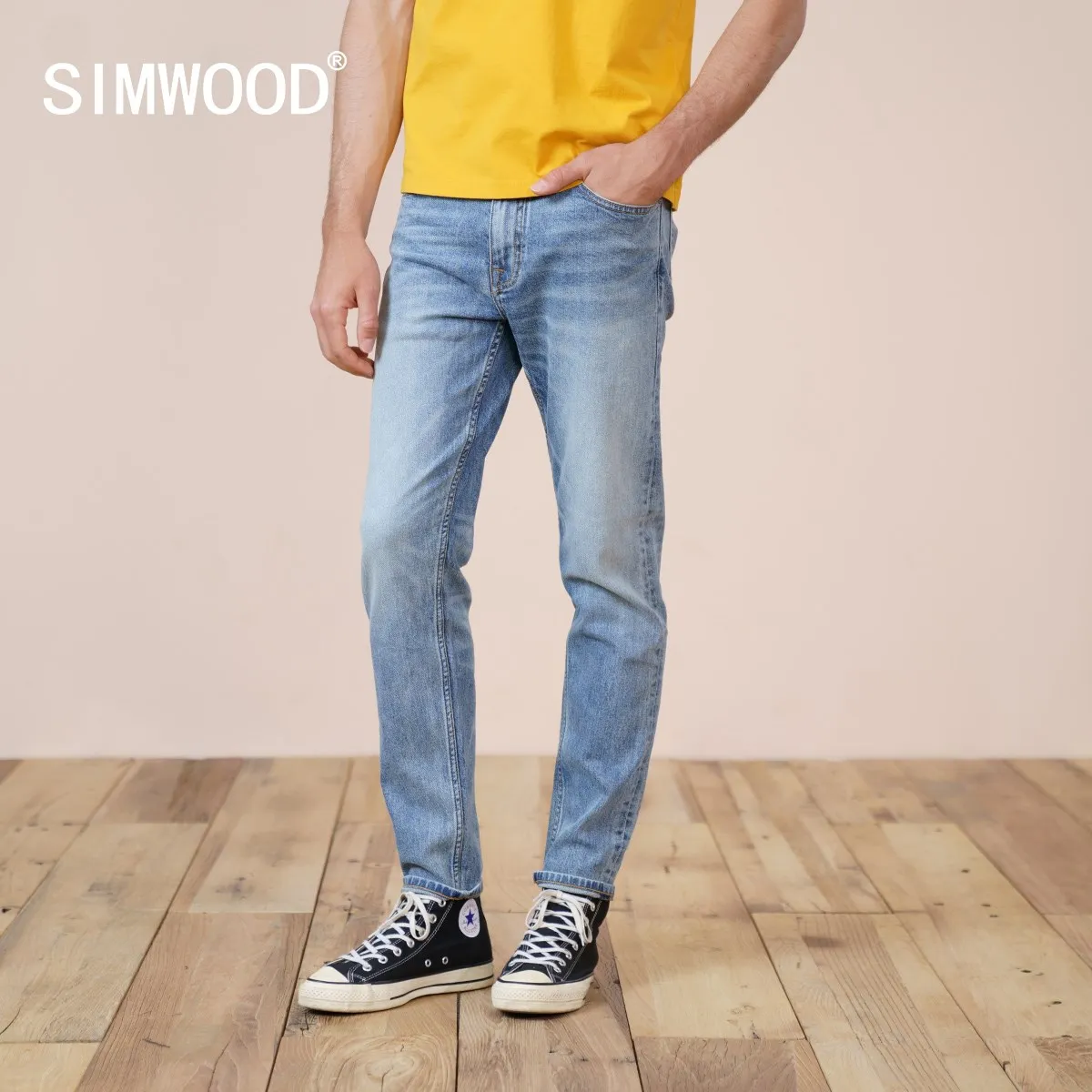 

SIMWOOD 2023 Spring New Slim Fit Jeans Men Basic Casual Denim Trousers Plus Size Brand Clothing SK130149