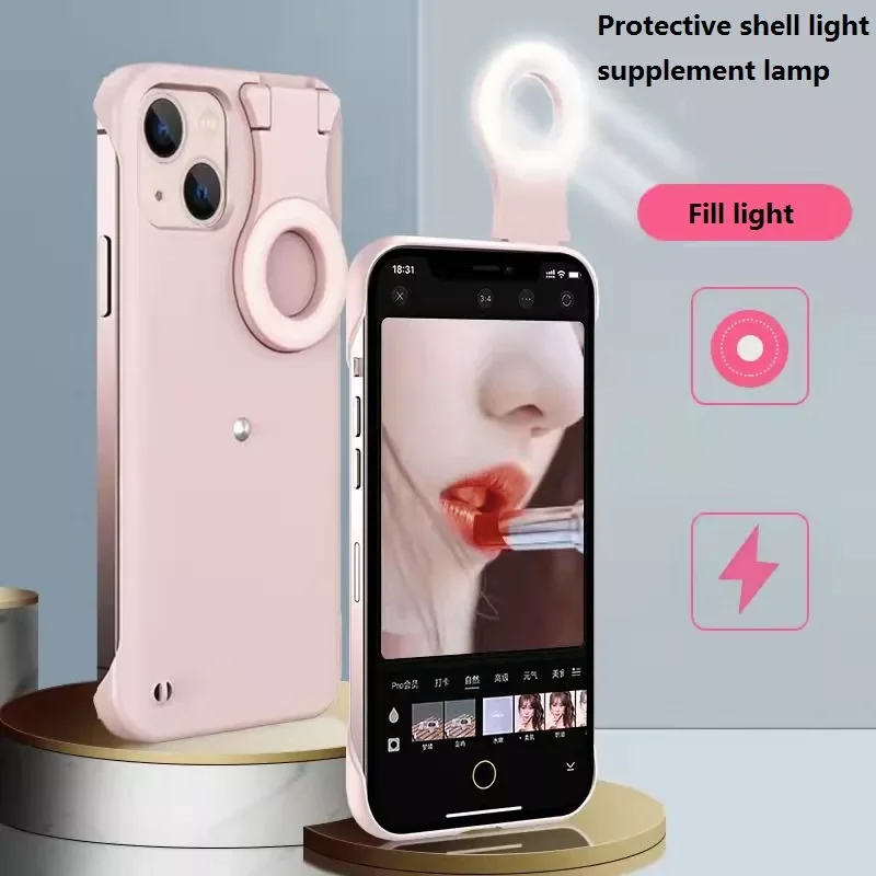 

For iPhone 13 Pro Max 12 11 Cases чехол на айфон 13with LED Selfie Light Portable Protective Back Cover celular Selfie Beauty