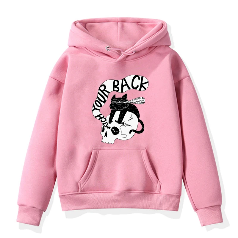 

New Kids Cat Skull Printing Cartoons Hoodie Boys&Girls Spring Long Sleeve Hooded Sweatshirts Children Clothes Hoodies Streetwear