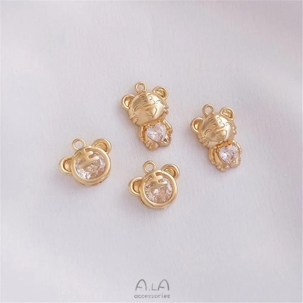 14 К позолоченный цирконий мультяшный кулон в виде головы тигра милый маленький DIY