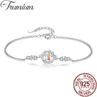 trumium genuine 925 sterling silver luxury round natural moonstone chain feather bracelet for women romantic zircon fine jewelry