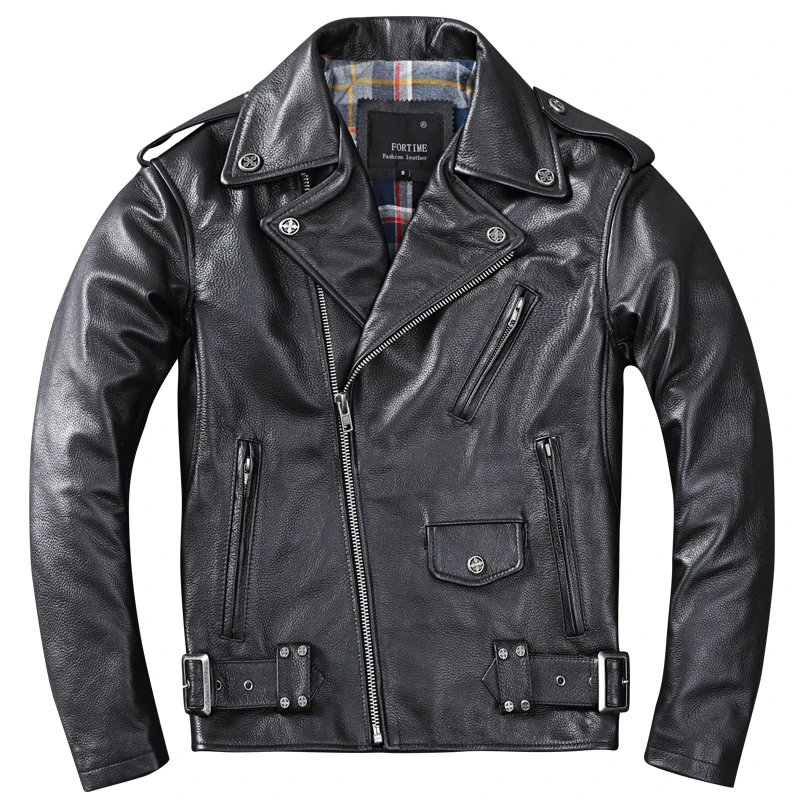 

Classic Motorcycle Oblique zipper Jackets Mens Leather Jacket Natural Calf Skin Man Thick Slim Cowhide Moto Biker Jacket Spring