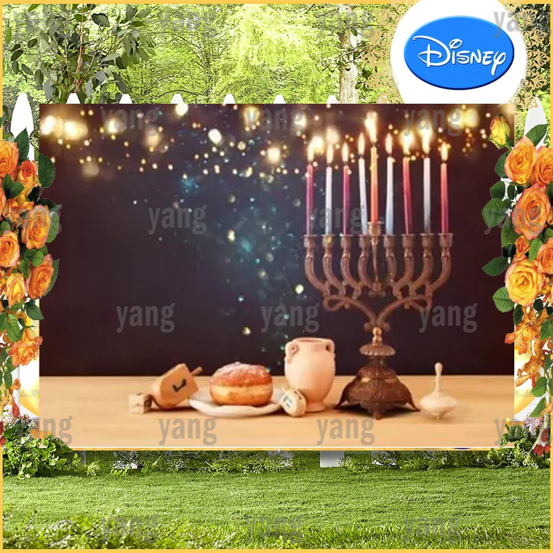 Custom Bright Candle Festival Happy Rosh Hashanah Hanukkah Poster Background Decoration Menorah Party Laeacco Backdrops Banner