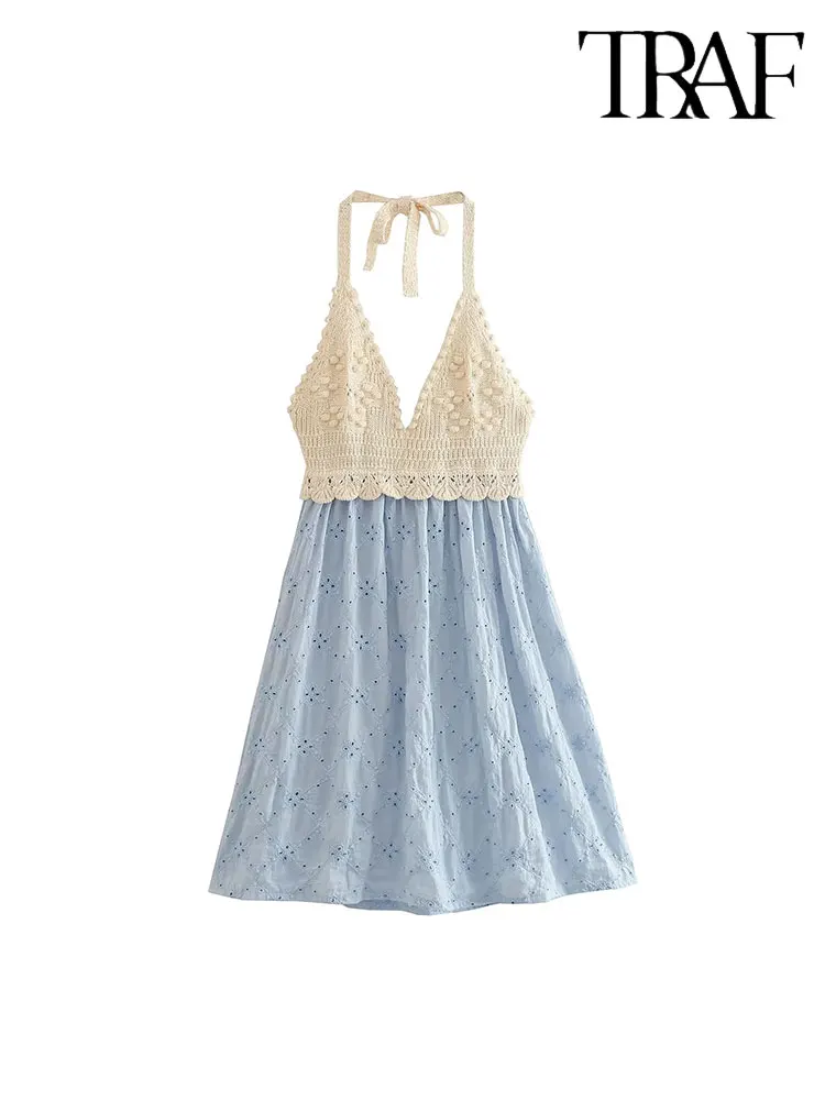 

Платье-мини женское трикотажное с V-образным вырезом и вышивкой