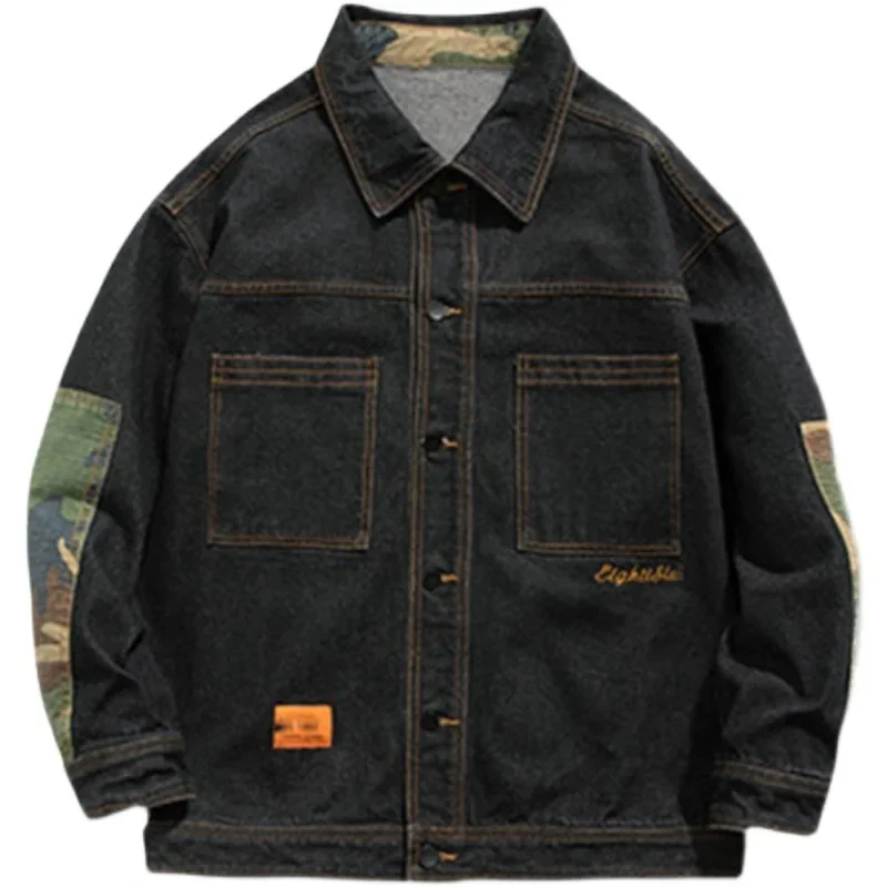 Модная джинсовая куртка для мужчин повседневная свободная посадка