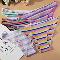 kiss wife 3pcs women cotton seamless panties for female m xl underwear panty sexy colorful striped lingerie letter waist brief