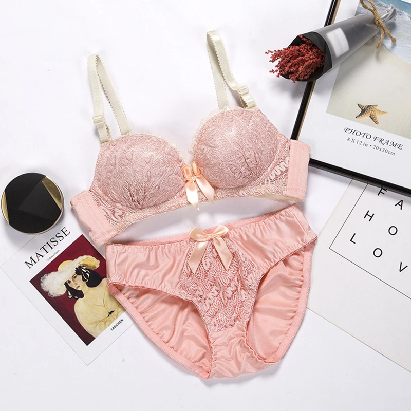 

Underwear Set No Steel Ring Breast Top Cute Girl Small Breasts Gathered Bras Push Support Anti-sagging Pure Desire Style Bra Set