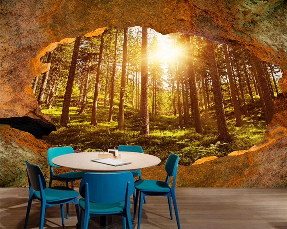 

beibehang Customized modern papier peint style cave stone golden autumn forest three-dimensional large background wallpaper