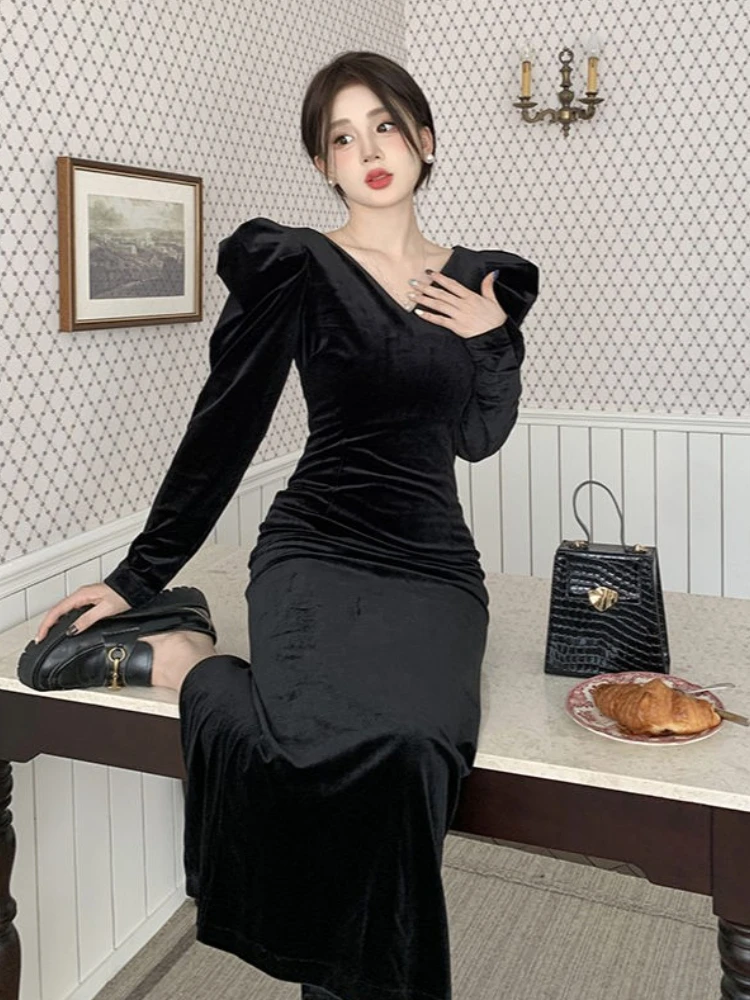 Женское винтажное платье макси элегантное во французском стиле с пышными