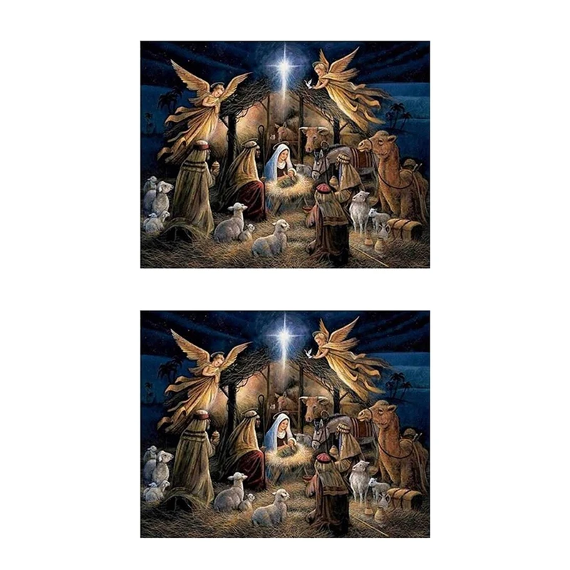 

2X DIY Diamond Embroidery Angel Jesus Christian Diamond Painting Cross Stitch Full Round Christmas Decorations For Home