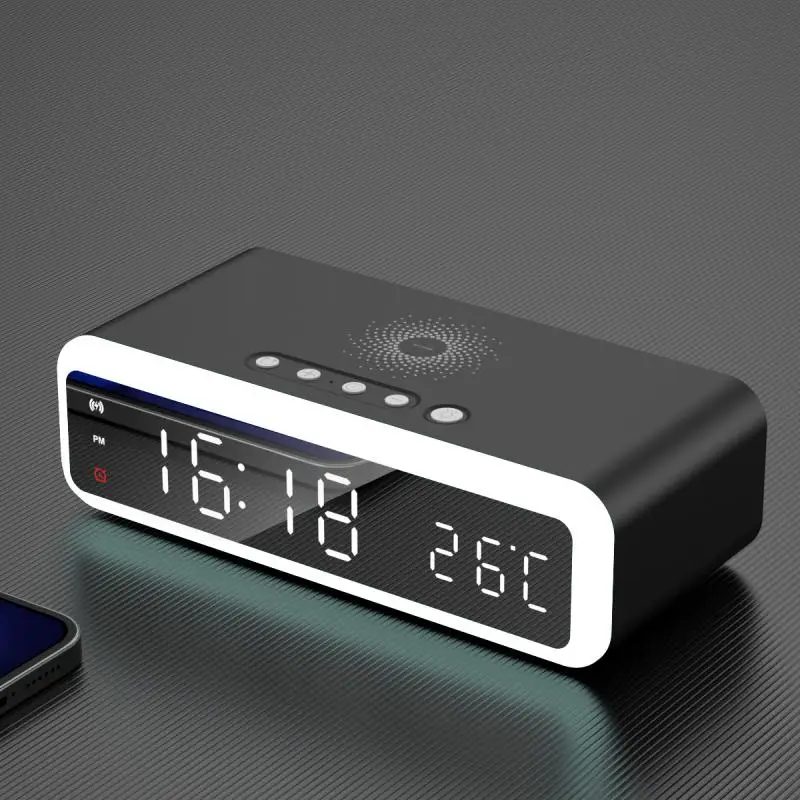 LED Elektrische Wecker Mit Drahtlose Ladegerät Nachtlicht Desktop Digital-Thermometer Clock HD Spiegel Uhr Mit Zeit Speicher