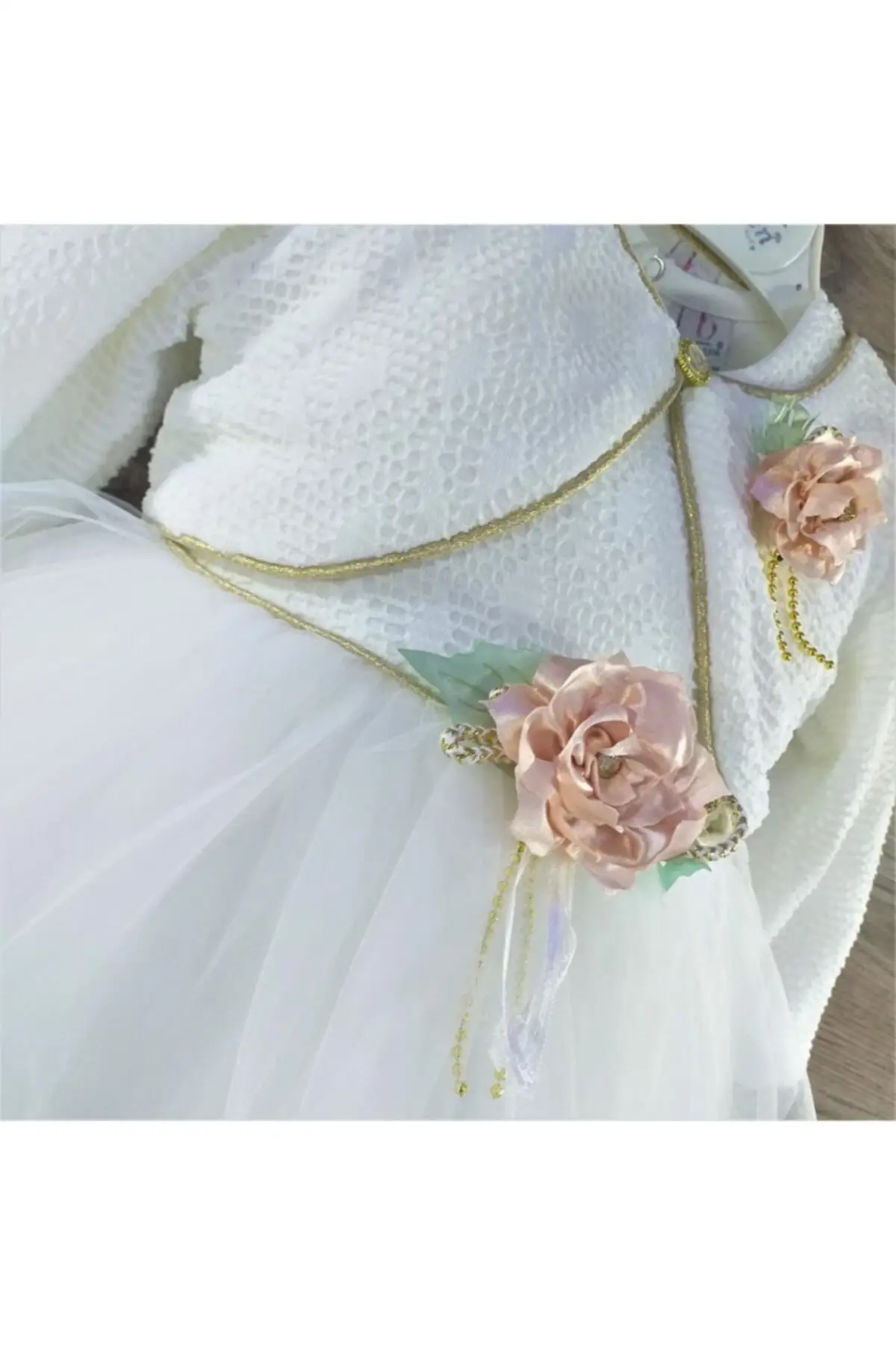 

Girl Baby The Bolerol Front Ruched Flower Detail Long Sleeve Gauze Elbise-455