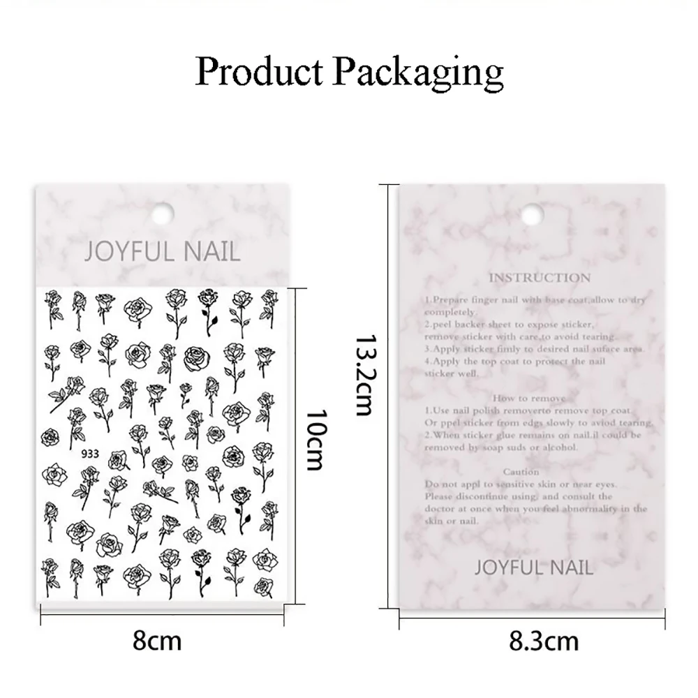 

New 3D Rose Flower Nail Stickers White Black Faux Ongles DIY Nail Art Decorations Adhesive Slider Beauty Designs Tool Manicure