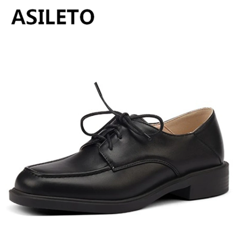

ASILETO Spring Casual Women's Pumps Round Toe Lace-up Shoes Chunky Low Heels Plus Size 33-43 Mix Color Black Beige Khaki S3037