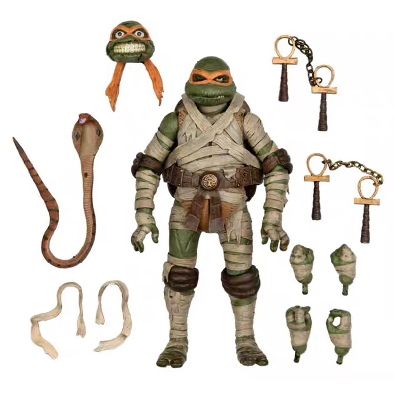 

Original Neca Turtles Mummy Cos Michelangelo Turtles Classic Movie Film Snake krang Action Figure Model Toys Joint Moveable