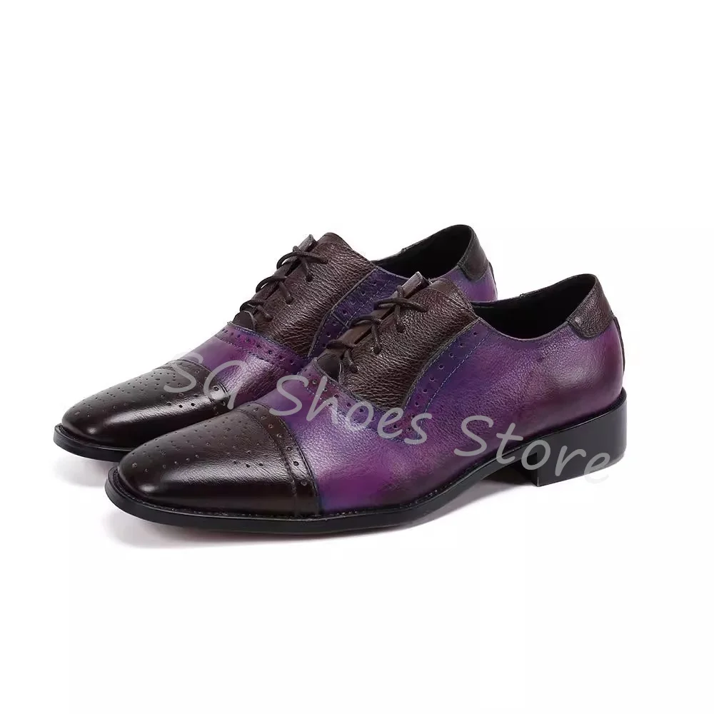 Модные разноцветные кожаные туфли с перфорацией для мужчин острым носком на