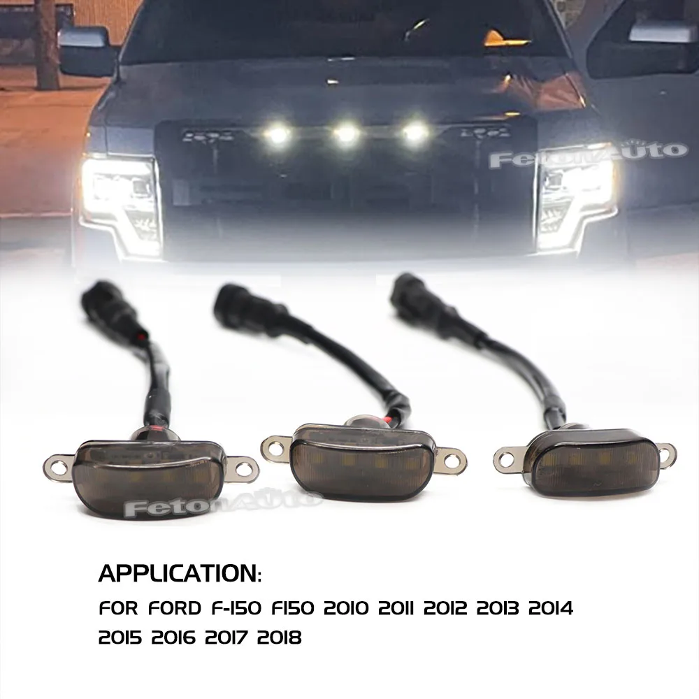 

For Ford F-150 2010 2011 2012 2013 2014 2015 2016 2017 2018 Front bumper hood Warning light Front indicator grille LED light