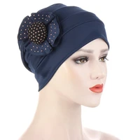 new muslim hijab hemp side hot drill flower multicolor four petal flower scarf hat color matching flower hat convenient cap