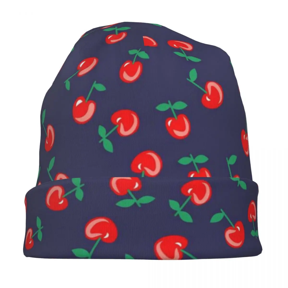 Sweet Cherries Beanie Hats Red Fruit Print Bonnet Men Women Retro Outdoor Sport Skullies Beanies Graphic Head Wrap Caps