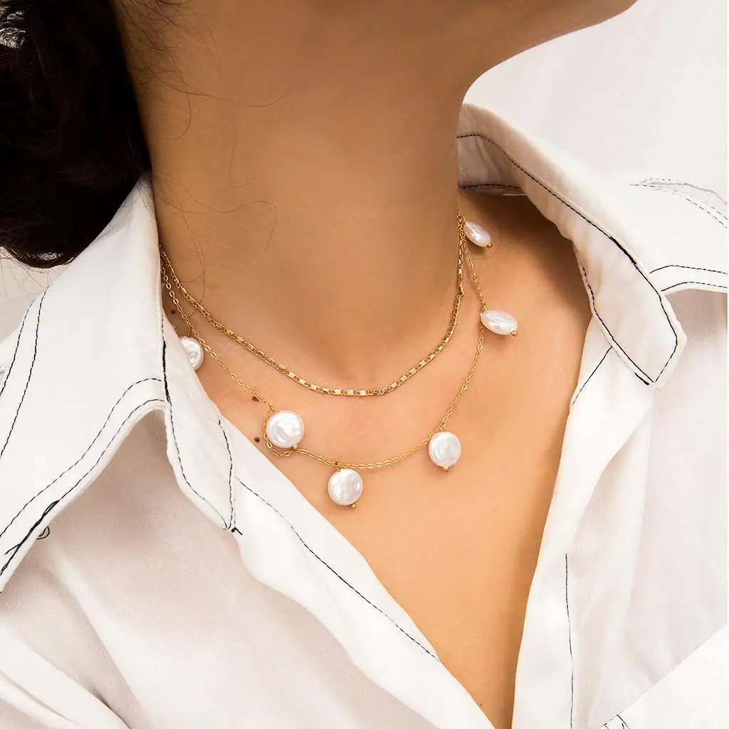 

Vintage Metal Pearl Shaped Beads Multilayer Necklace Women's Jewelry Gift