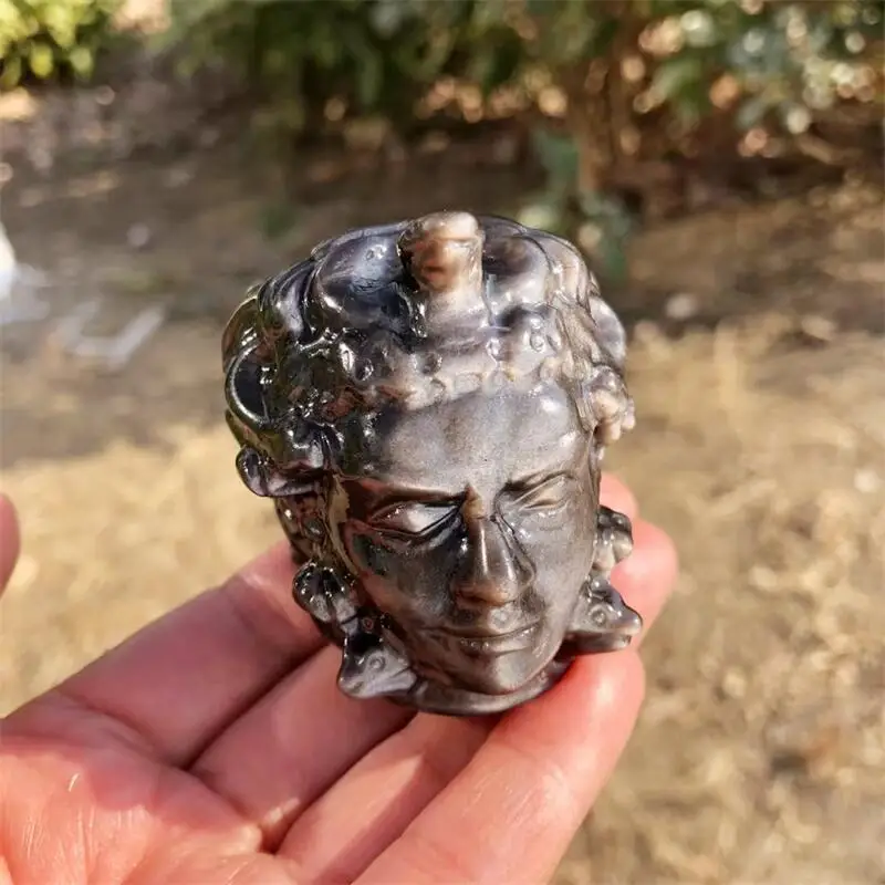 5 см натуральный серебряный обсидиан Медуза череп резьба исцеление фэншуй камни