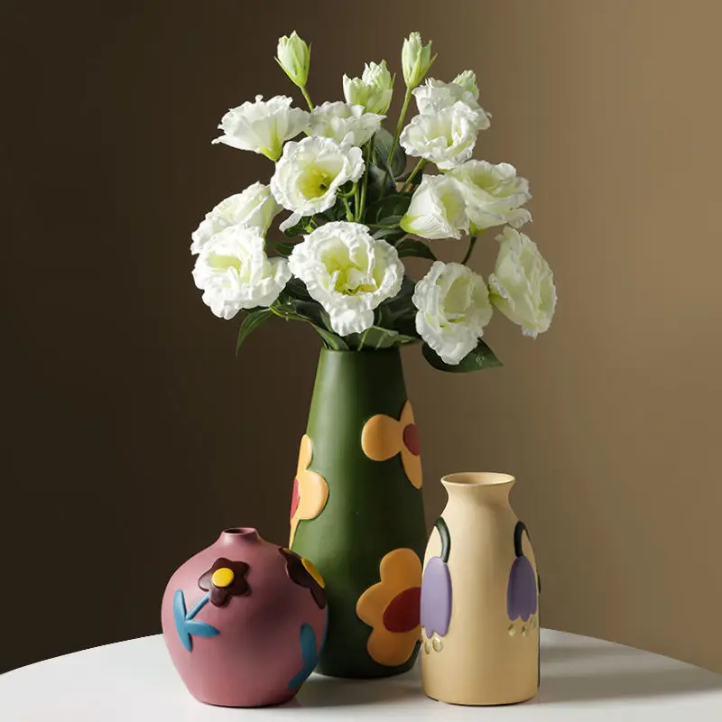 

Creative Painted Flower Ceramic Vase Flower Arrangement Home Livingroom Furnishing Crafts Office Desktop Ornaments Decoration