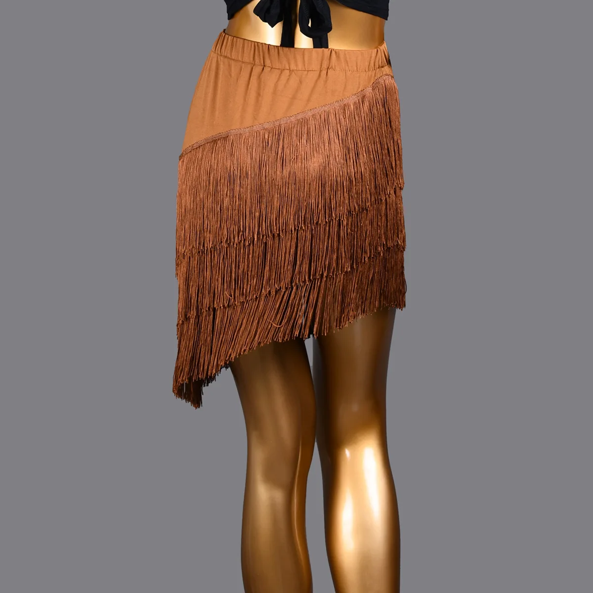 Женский костюм для латиноамериканских танцев черная короткая юбка с бахромой