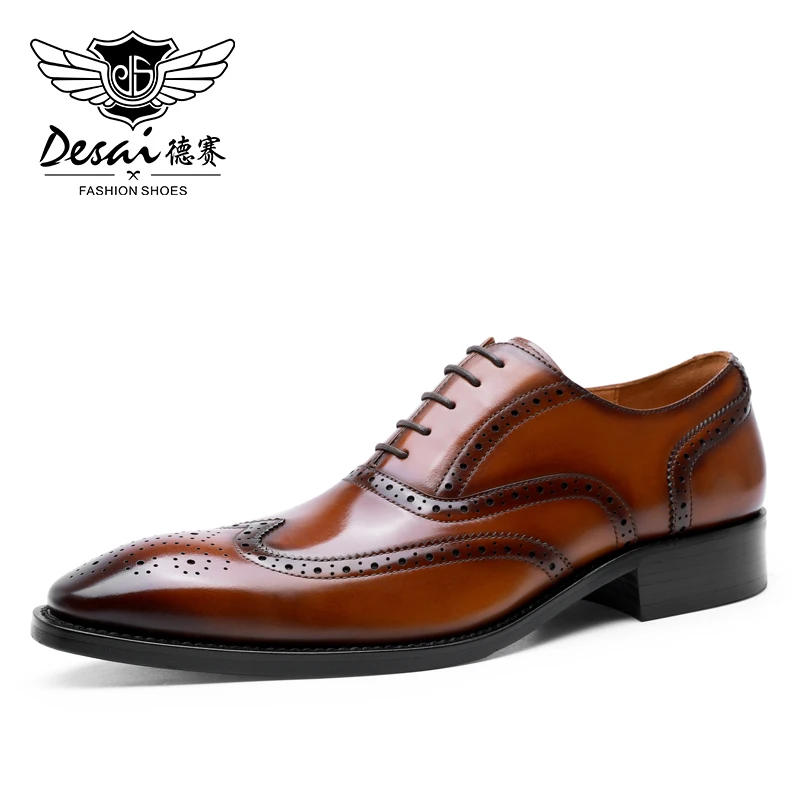 DESAI-zapatos de vestir Oxford para hombre, calzado Formal de cuero genuino para oficina, negocios, fiesta, boda, moda 2022