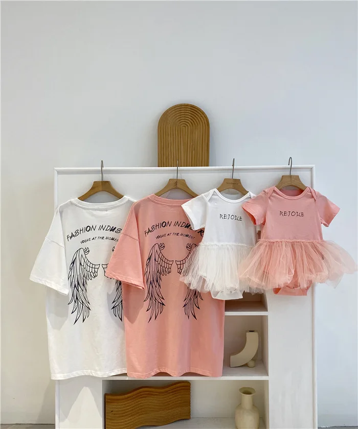 

Parent-child Clothing Summer New Mother-child Mother-daughter Baby Romper Whole Family Wing Short-sleeved T-shirt Tide