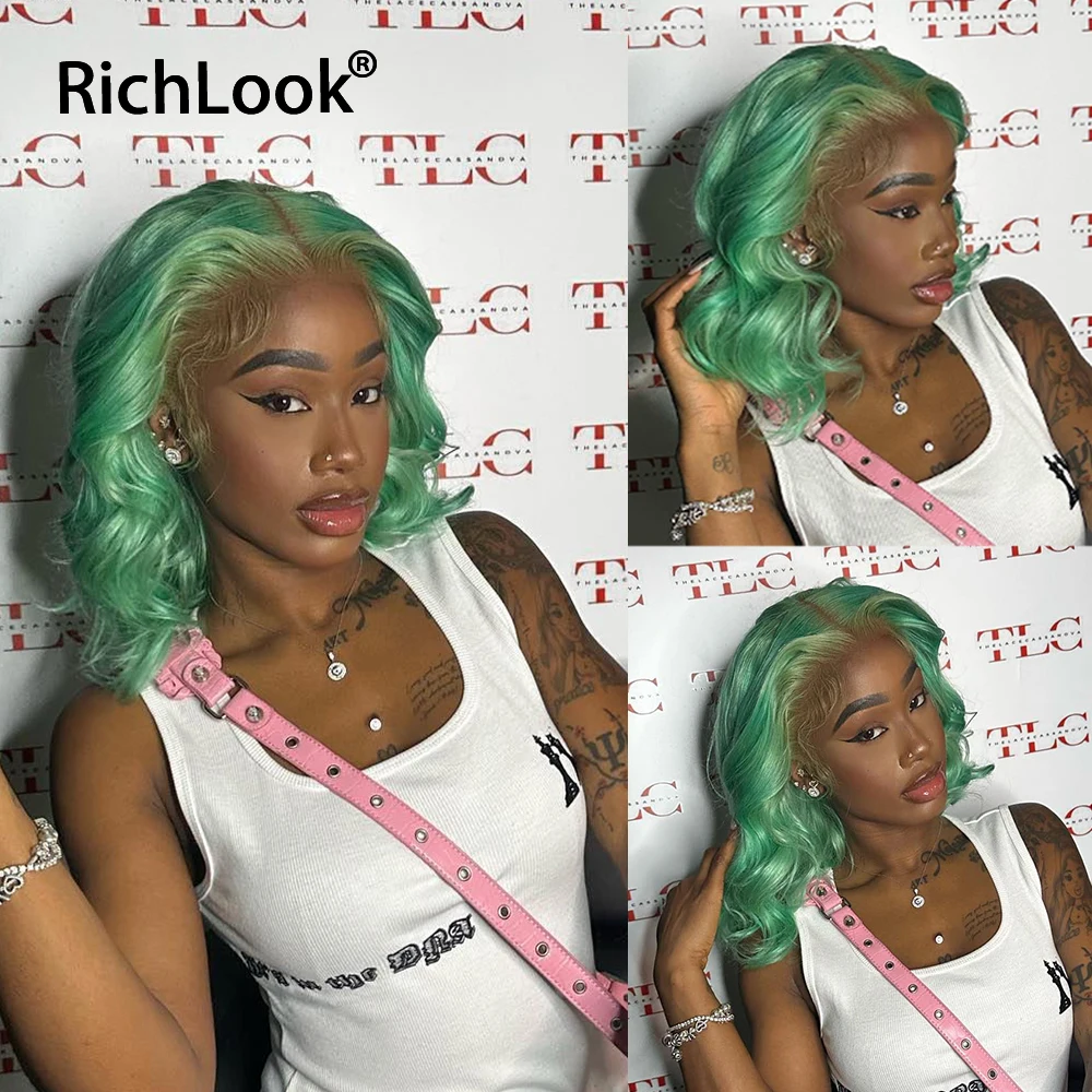 

Mint Grenn Short Bob Straight Wig 13X4 Lace Front Human Hair Wigs 4X4 Closure hd Transarent Lace Frontal Wigs For Women Prepluck