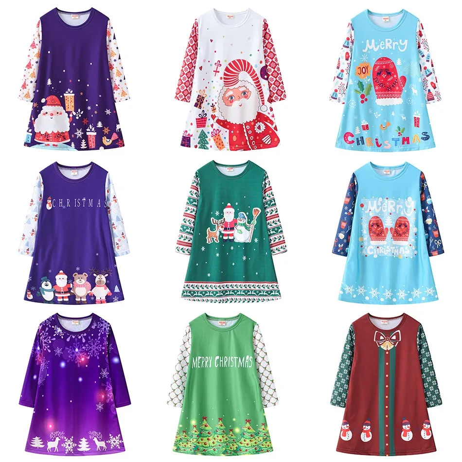 

Girl Playwear Children Santa Claus Casual Clothes Child Mini Christmas Skater Dress Kid Party Xmas T Shirt Dress Birthday Outfit