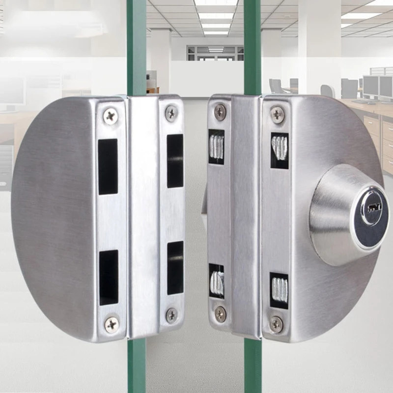 

Glass Door Lock Stainless Steel Double Bolts Swing Push Sliding Control No Drill Anti-Theft Security Lock with Keys