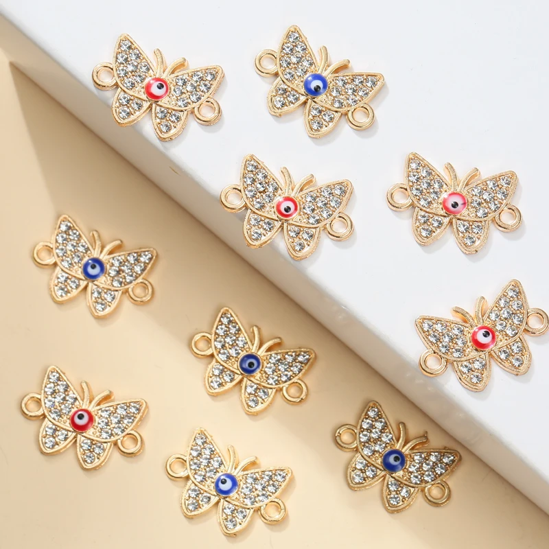 

New 10pcs/lot 18*13mm Rhinestones Butterfly Eye Connector Pendant DIY Necklace Bracelet for Jewelry Making Findings