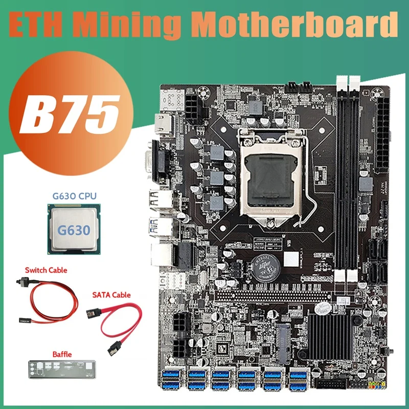 

Материнская плата для майнинга B75 12USB BTC + процессор G630 + кабель SATA + кабель переключателя + перегородка 12XUSB3.0 B75 ETH материнская плата для майнин...
